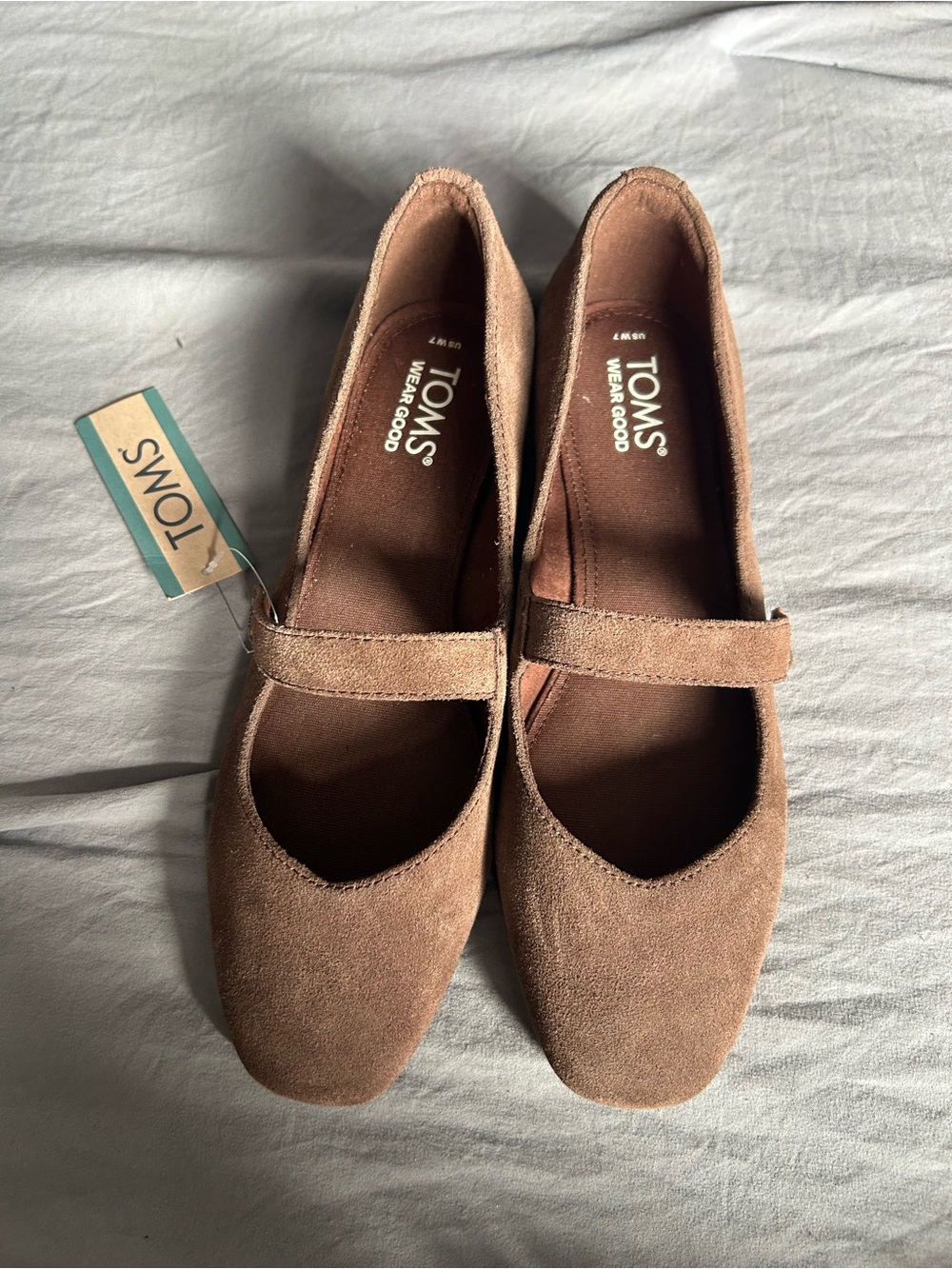 TOMS Women's Brown Suede Mary Jane Flats